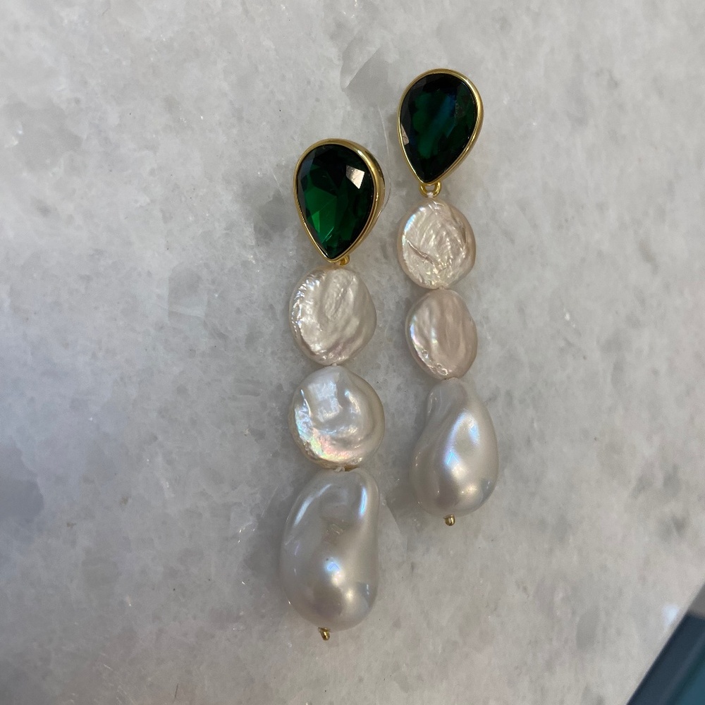 J Crew Emerald Pearl Earrings